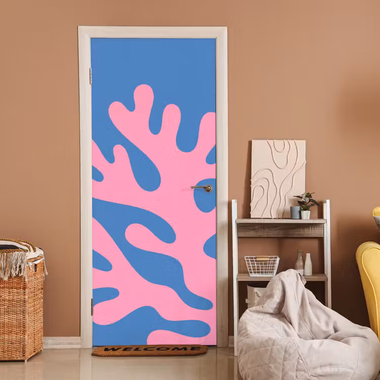 Abstract - Vormen - Roze - Blauw deurposter klein -sfeer1