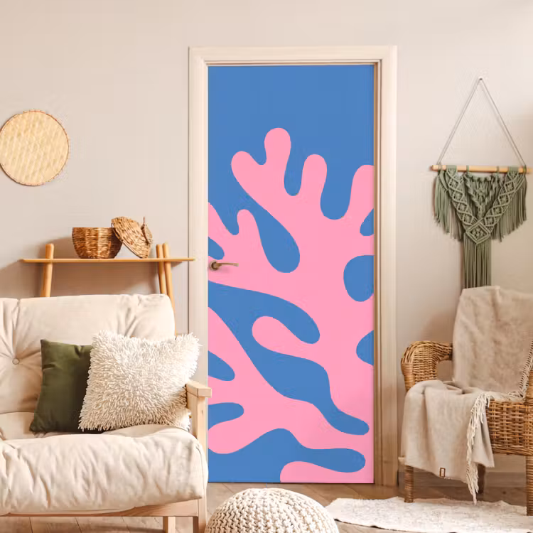 Abstract - Vormen - Roze - Blauw deurposter klein -sfeer2