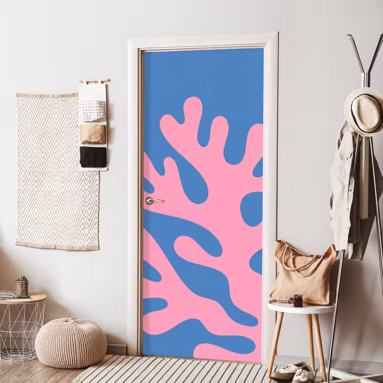 Abstract - Vormen - Roze - Blauw deurposter klein -sfeer6