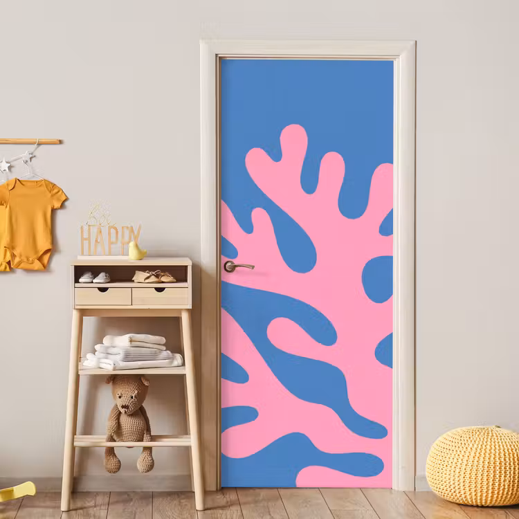 Abstract - Vormen - Roze - Blauw deurposter klein -sfeer4