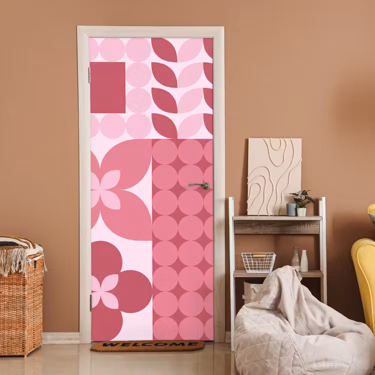 Abstract - Geometrisch - Patroon - Modern - Roze deurposter klein -sfeer1