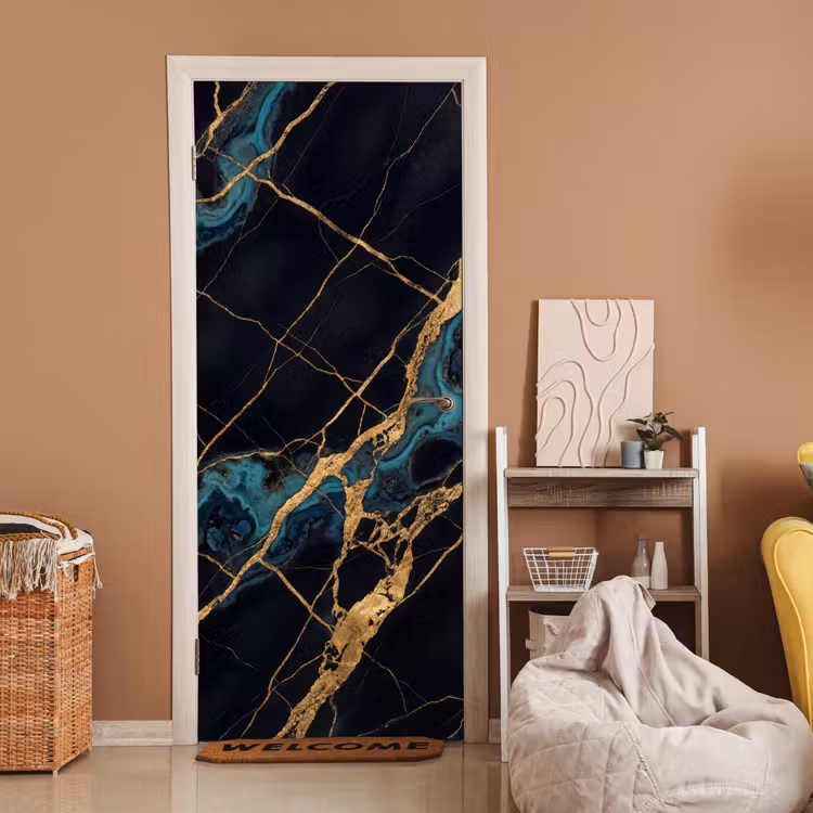 Abstract - Gouden lijnen - Kunst - Modern - Zwart deurposter klein -sfeer1
