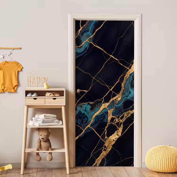 Abstract - Gouden lijnen - Kunst - Modern - Zwart deurposter klein -sfeer4