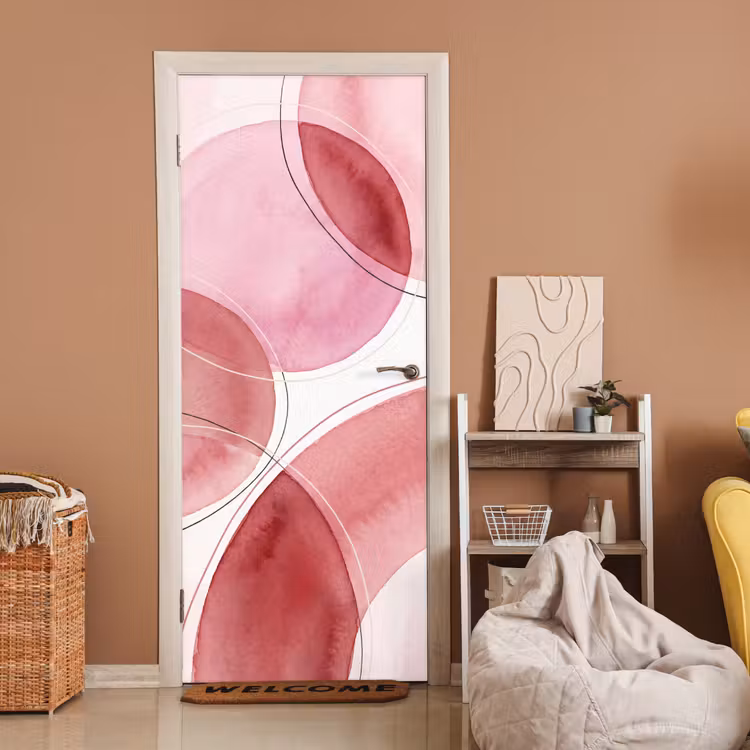 Abstract - Cirkels - Modern - Roze - Kunst deurposter klein -sfeer1