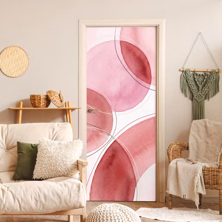 Abstract - Cirkels - Modern - Roze - Kunst deurposter klein -sfeer2