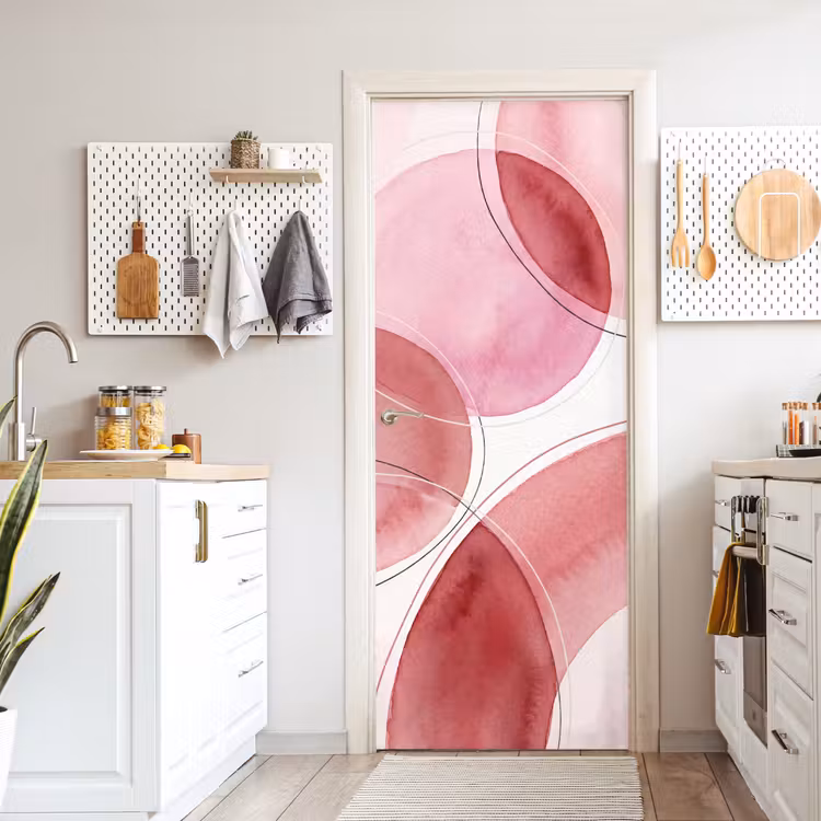 Abstract - Cirkels - Modern - Roze - Kunst deurposter klein -sfeer5