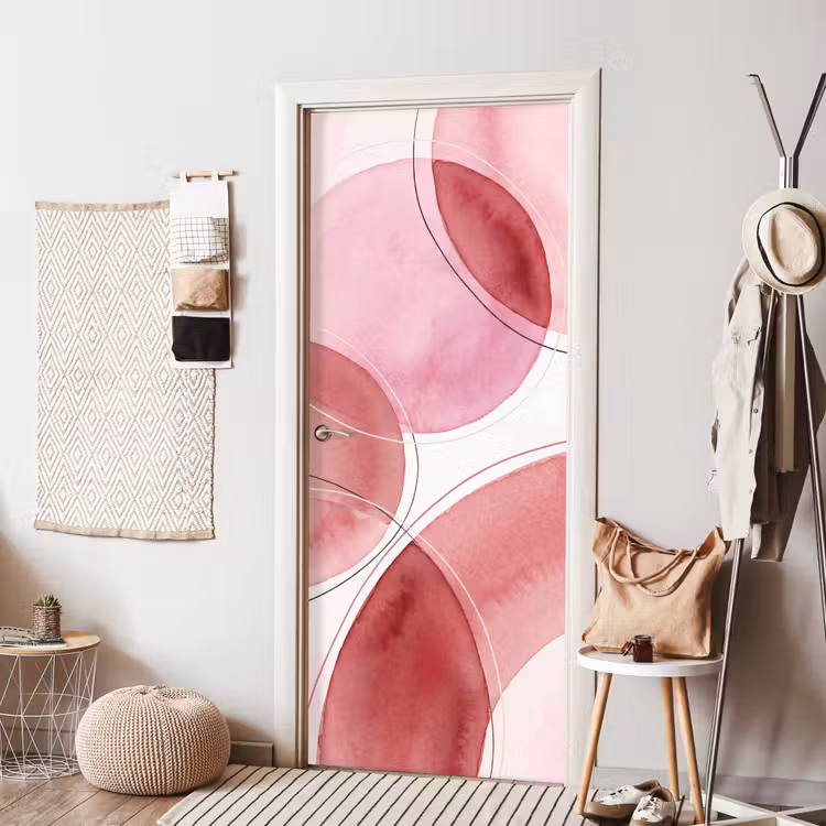 Abstract - Cirkels - Modern - Roze - Kunst deurposter klein -sfeer6
