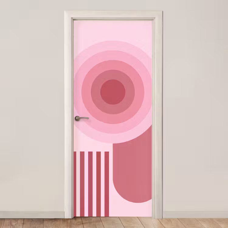 Abstract - Cirkels - Strepen - Modern - Roze deurposter klein -3d_beige