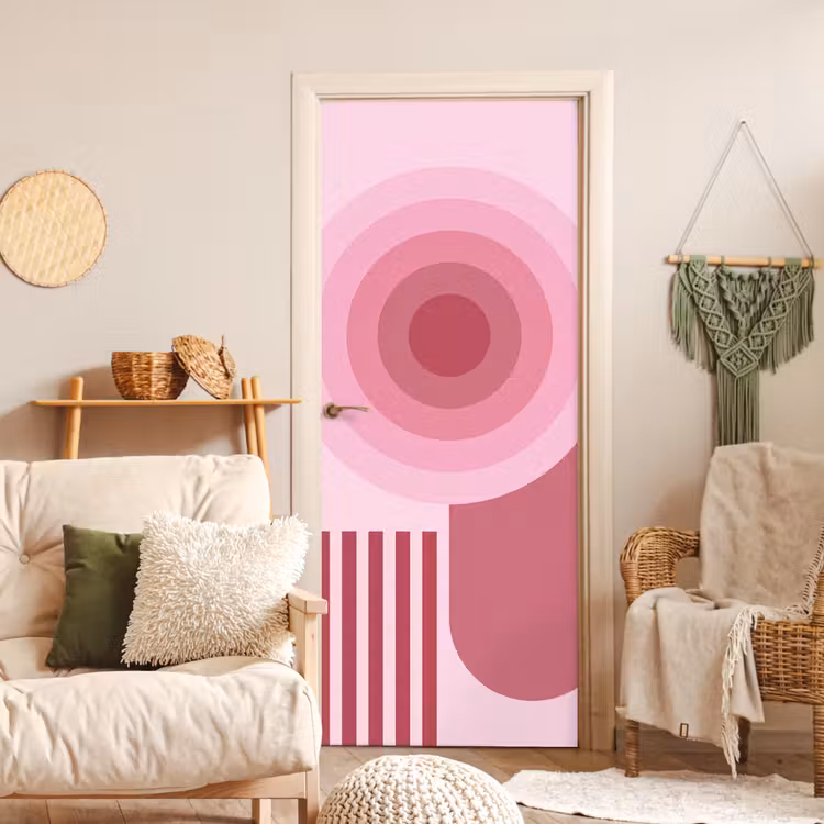Abstract - Cirkels - Strepen - Modern - Roze deurposter klein -sfeer2