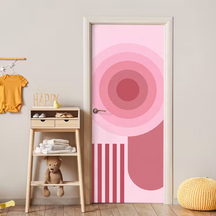 Abstract - Cirkels - Strepen - Modern - Roze deurposter klein -sfeer4