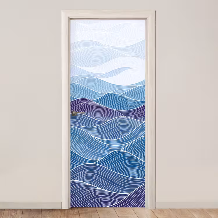 Abstract - Golven - Patroon - Blauw - Modern deurposter klein -3d_beige