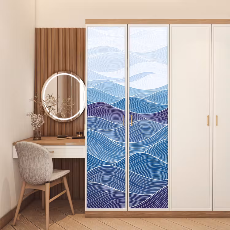 Abstract - Golven - Patroon - Blauw - Modern deurposter klein -sfeer3