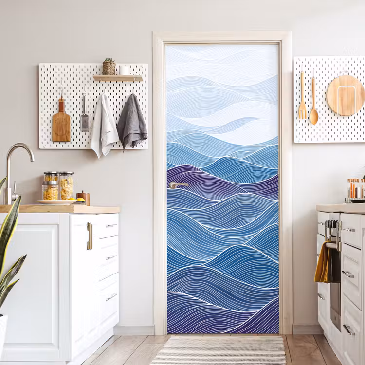 Abstract - Golven - Patroon - Blauw - Modern deurposter klein -sfeer5