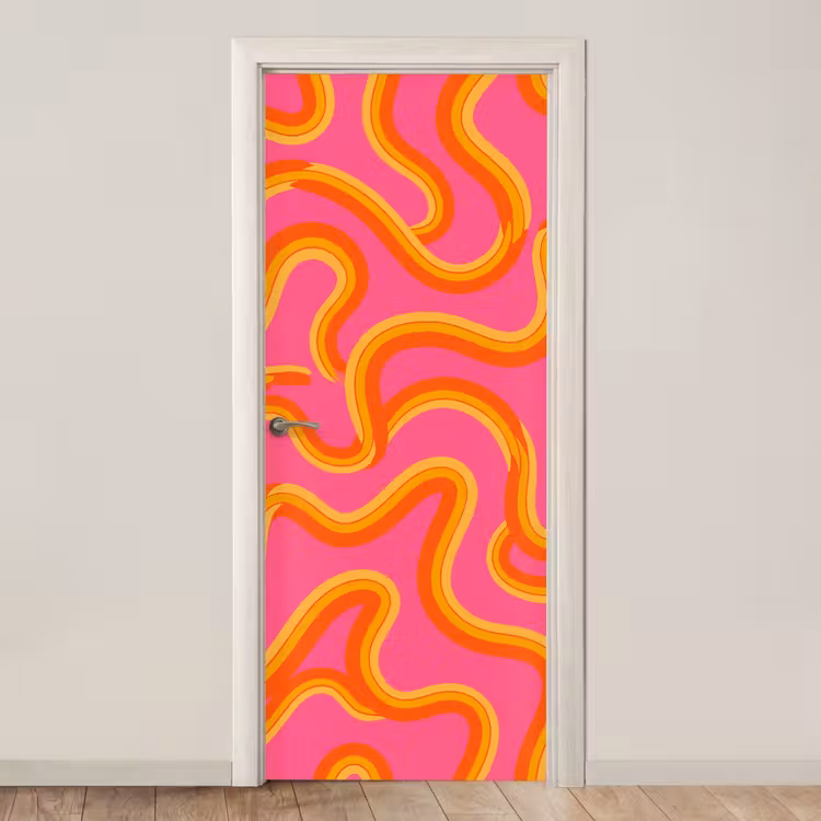 Abstract - Golvende lijnen - Modern - Kleurrijk deurposter klein -3d_beige