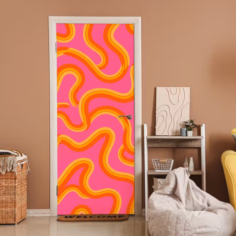 Abstract - Golvende lijnen - Modern - Kleurrijk deurposter klein -sfeer1