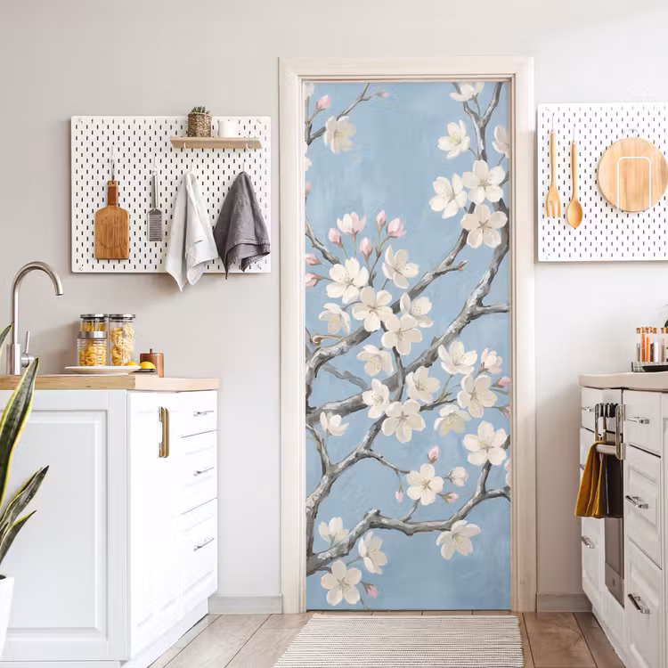 Takken - Kersenbloesem - Blauw deurposter klein -sfeer5