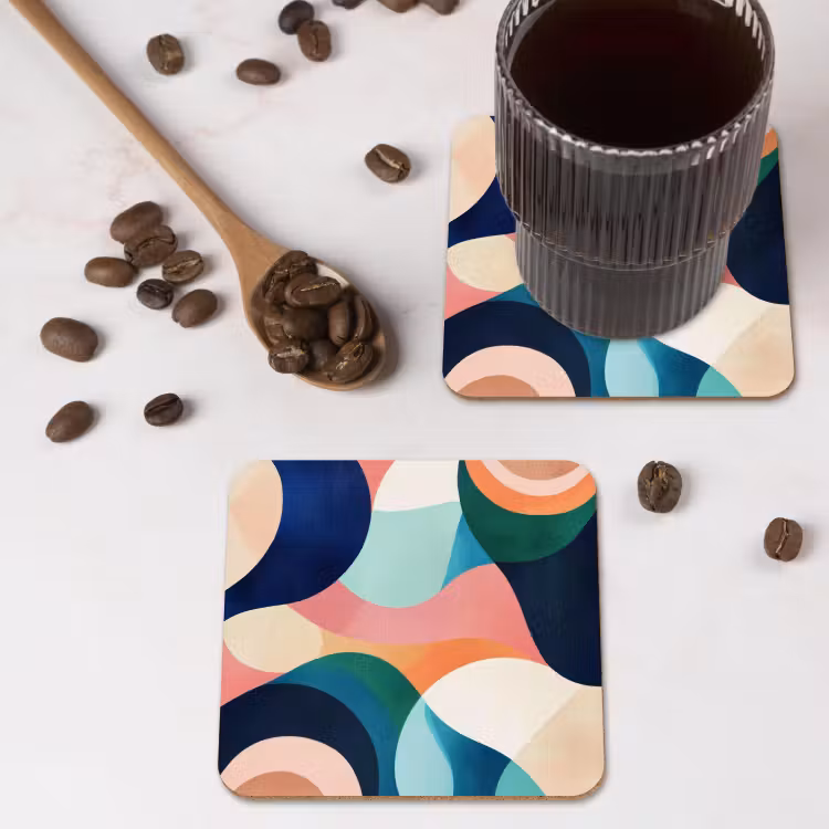 Abstract - Blauw - Roze onderzetter kurk middel -sfeer2