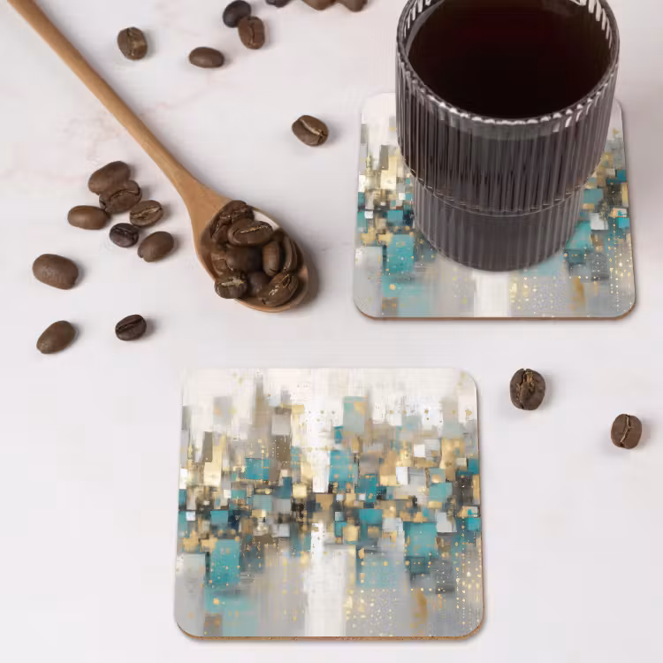 Abstract - Blokken - Goud - Skyline onderzetter kurk middel -sfeer2