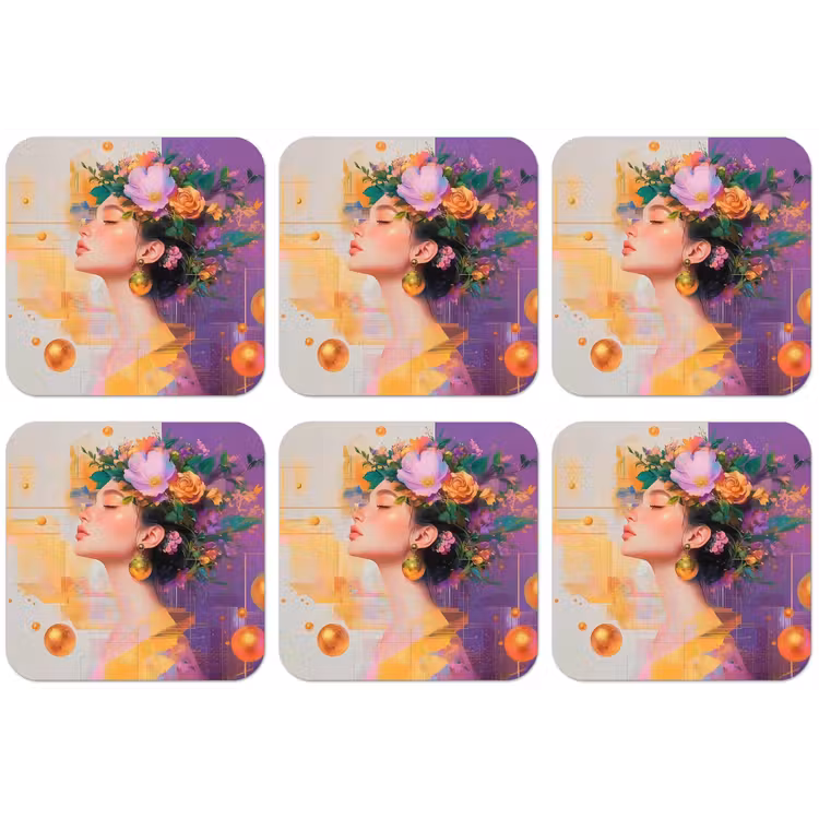 Abstract - Vrouw - Bloemenkroon - Goud onderzetter kurk middel -zkaufland3dotto