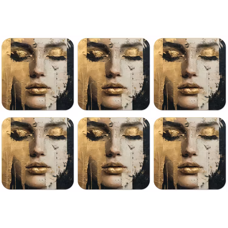 Abstract - Goud - Gezicht - Lippen onderzetter kurk middel -zkaufland3dotto