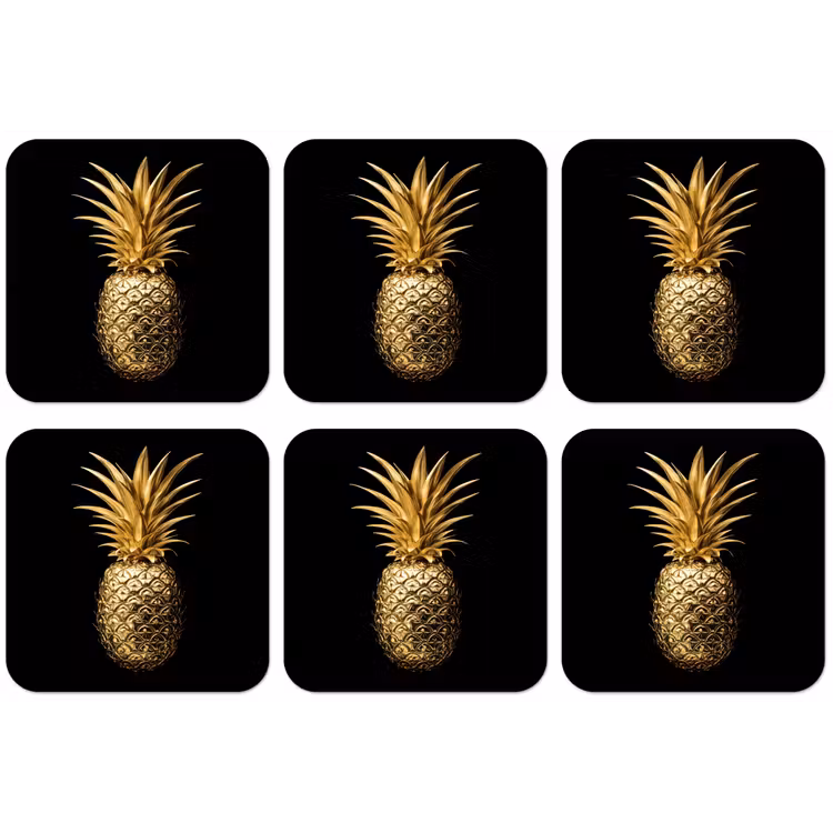 Ananas - Zwart - Goud - Luxe onderzetter kurk middel -zkaufland3dotto