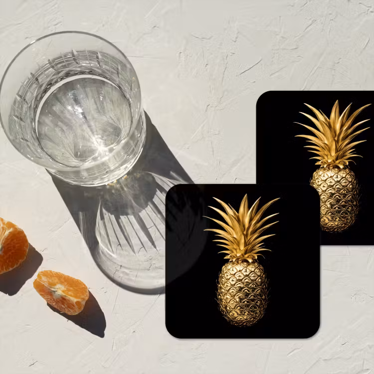Ananas - Zwart - Goud - Luxe onderzetter kurk middel -sfeer4
