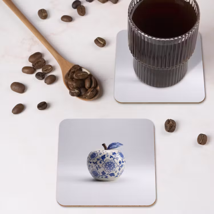 Appel - Blauw - Klassiek onderzetter kurk middel -sfeer2