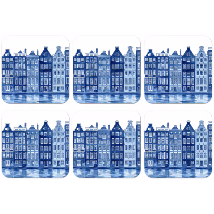 Aquarel - Grachtenpanden - Delfts - Blauw onderzetter kurk middel -zkaufland3dotto