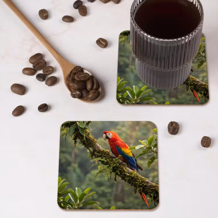 Ara - Jungle - Rood onderzetter kurk middel -sfeer2