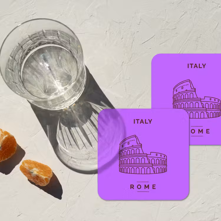 Architectuur - Colosseum - Rome - Minimalistisch - Paars onderzetter kurk middel -sfeer4