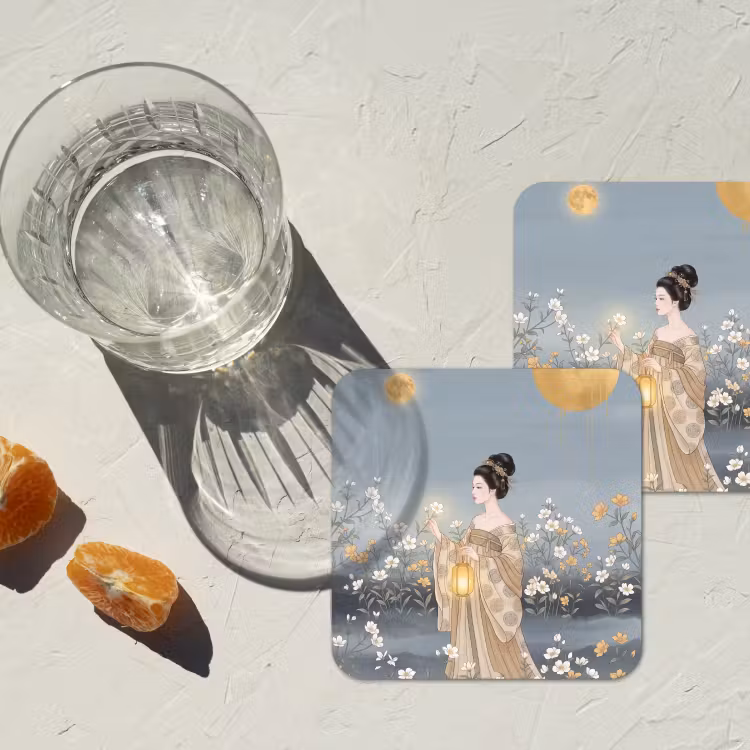 Aziatisch - Vrouw - Kimono onderzetter kurk middel -sfeer4