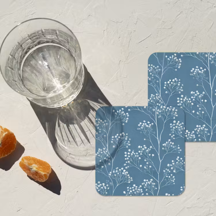 Takken - Bessen - Patroon - Lichtblauw onderzetter kurk middel 366 -sfeer4