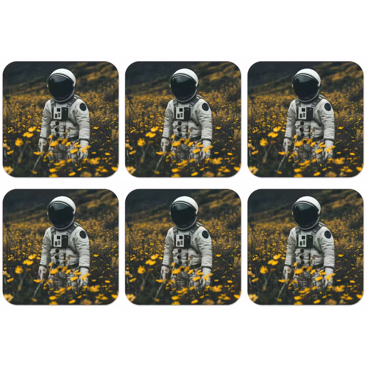 Astronaut - Bloemen - Veld - Geel onderzetter kurk middel -zkaufland3dotto