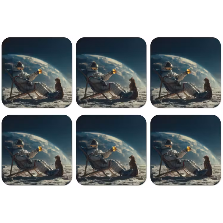 Astronaut - Kat - Glas - Stoel onderzetter kurk middel -zkaufland3dotto