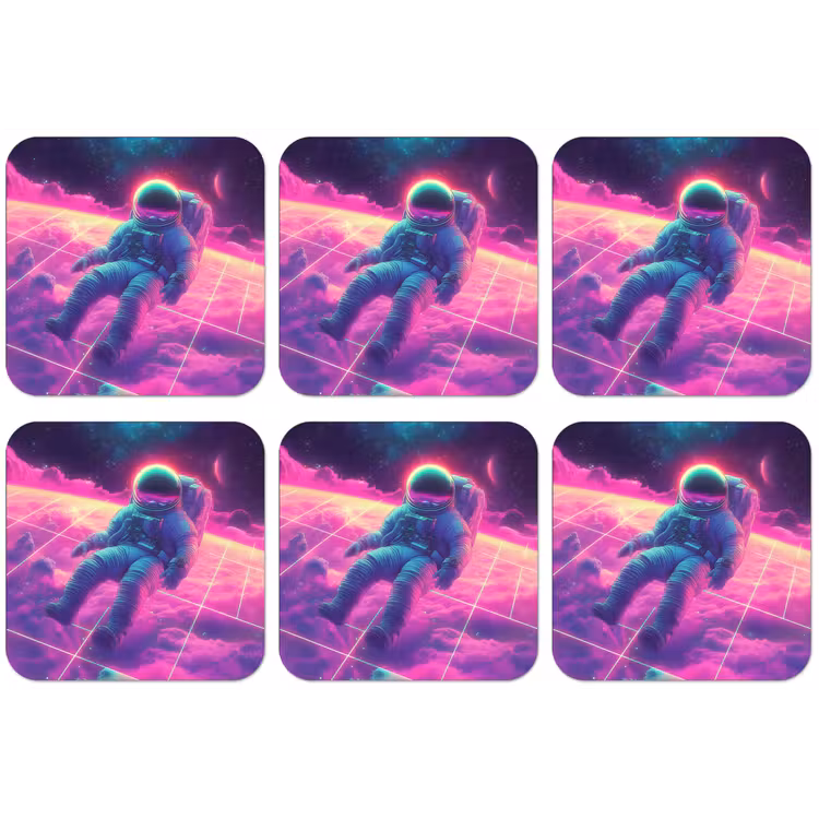 Astronaut - Neon - Roze - Wolken onderzetter kurk middel -zkaufland3dotto