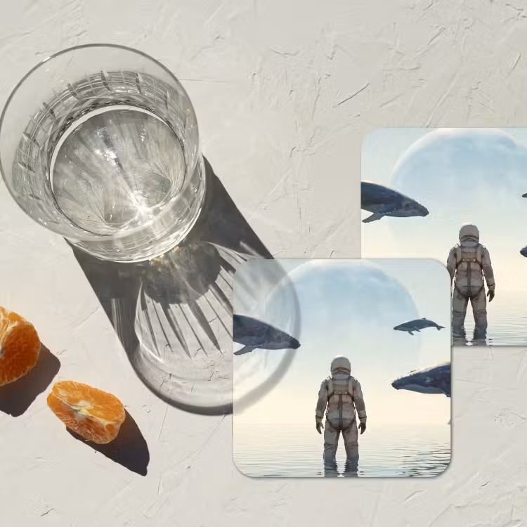 Untersetzer - Astronaut – Wal – Fantasie - Ruimtevaarder - Walvis - Fantasie onderzetter kurk middel