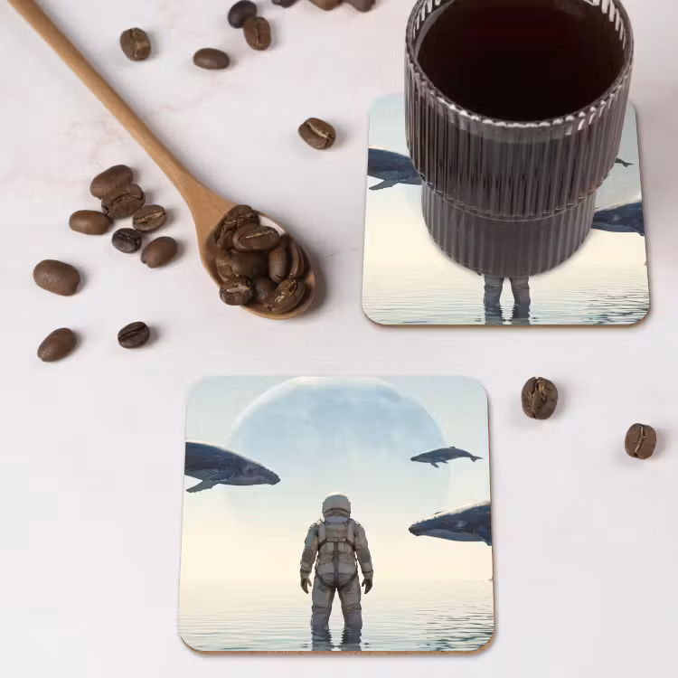 Untersetzer - Astronaut – Wal – Fantasie - Ruimtevaarder - Walvis - Fantasie onderzetter kurk middel