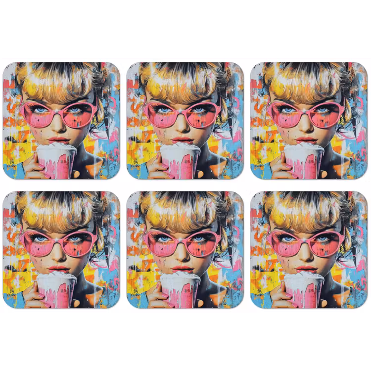 Expressief - Milkshake - Vrouw - Felle kleuren onderzetter kurk middel -zkaufland3dotto