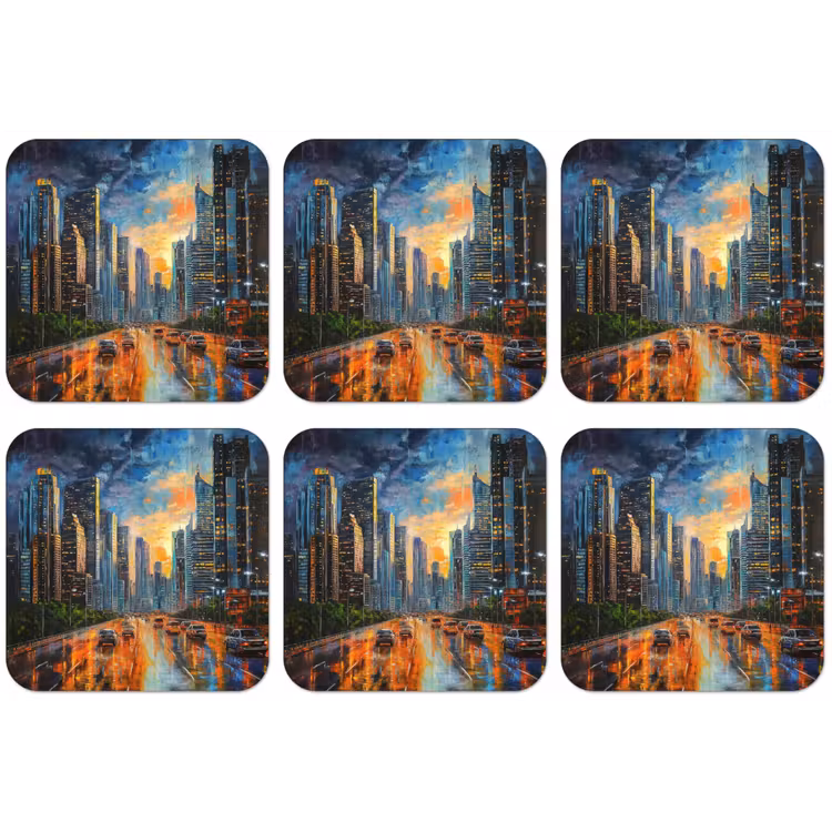 Auto - Skyline - Zon - Blauw onderzetter kurk middel -zkaufland3dotto