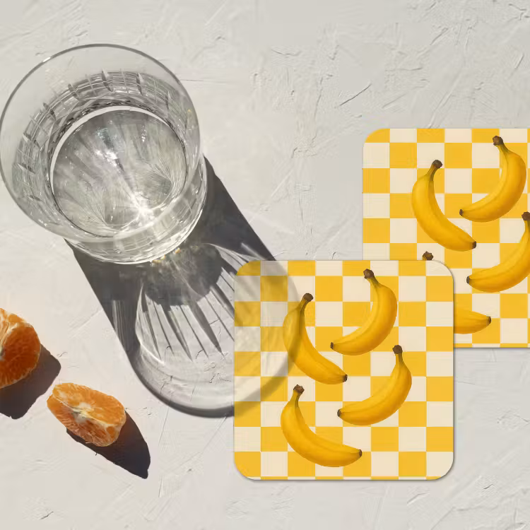 Bananen - Geel - Geblokt onderzetter kurk middel -sfeer4
