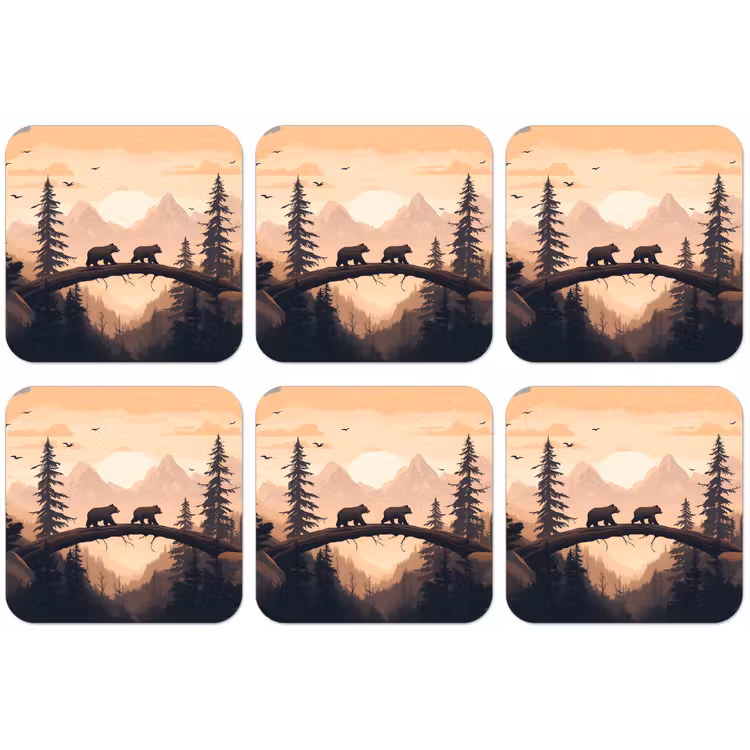 Beren - Bomen - Landschap - Zonsondergang onderzetter kurk middel -zkaufland3dotto