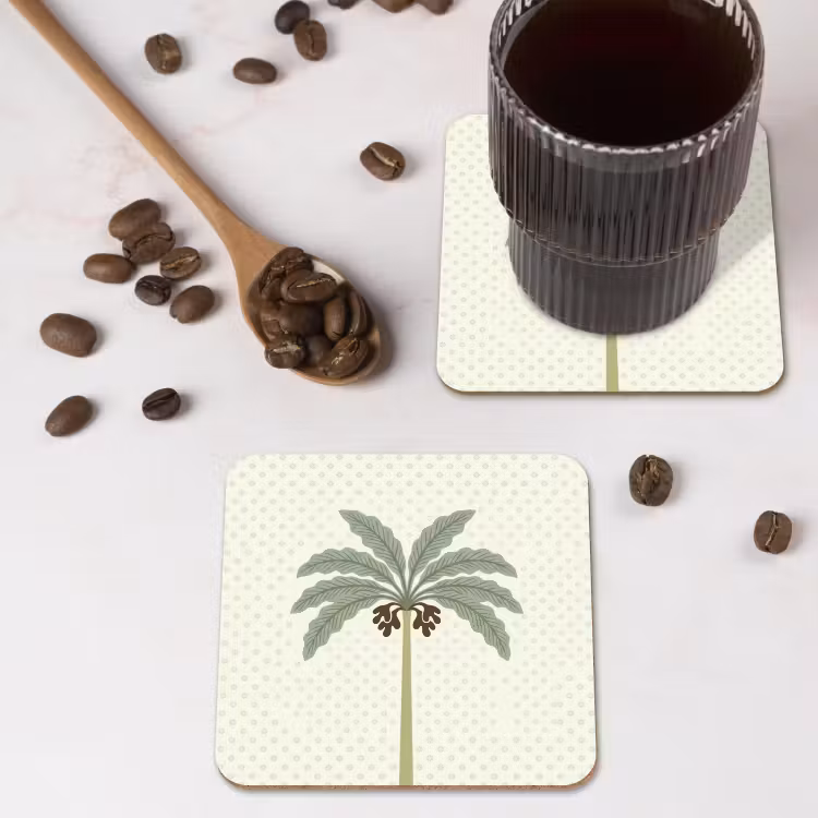 Boom - Bladeren - Groen - Decoratief - Beige onderzetter kurk middel -sfeer2