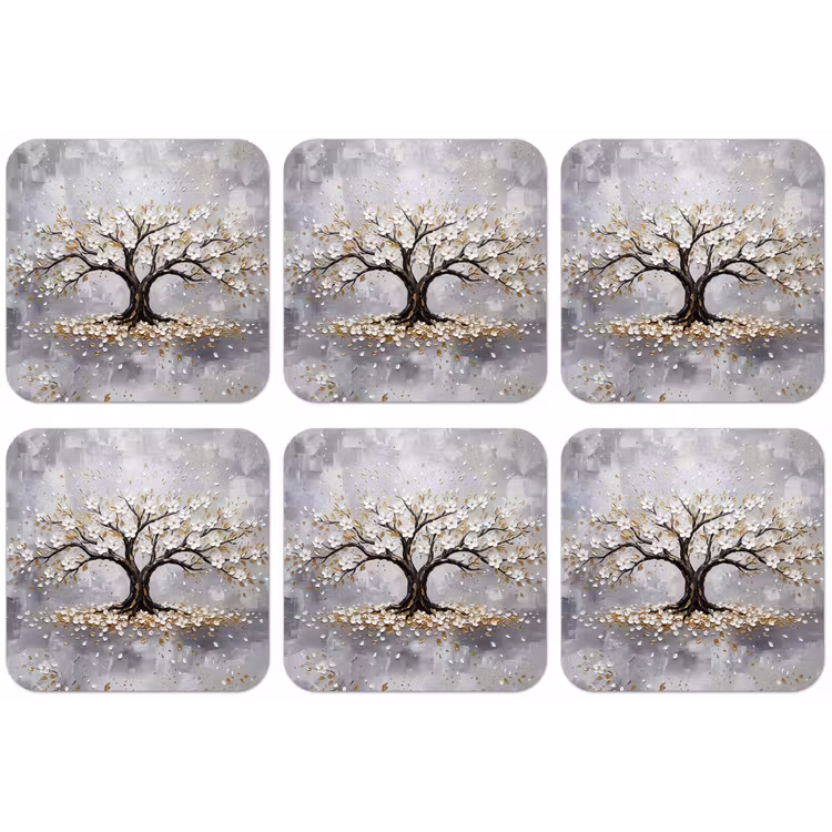 Boom - Bloemen - Natuur - Abstract - Wit onderzetter kurk middel -zkaufland3dotto