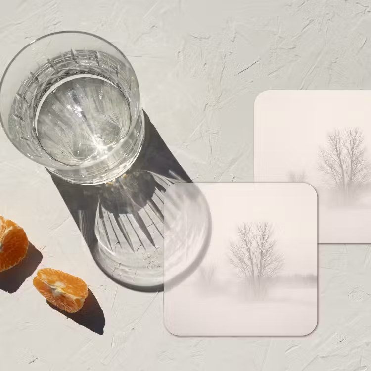Boom - Mist - Sneeuw - Winter - Minimalistisch onderzetter kurk middel -sfeer4