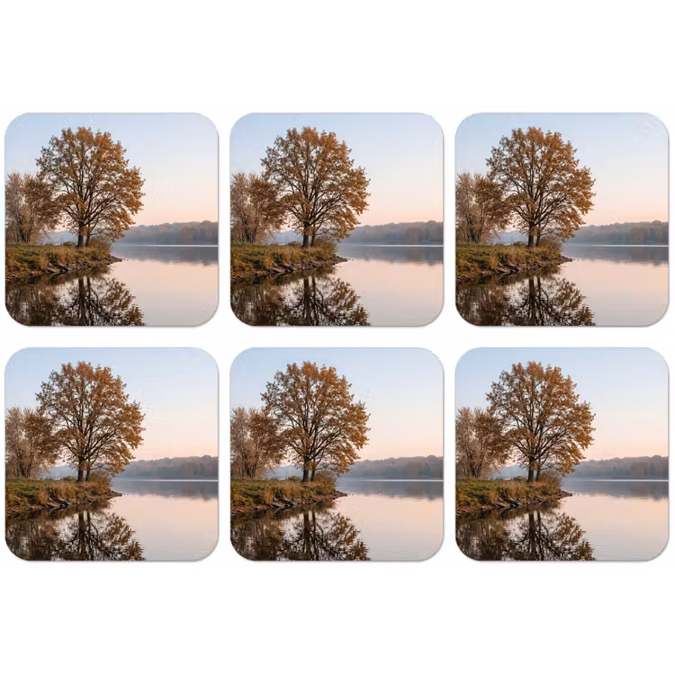 Bomen - Reflectie - Water - Zonsopgang - Serene onderzetter kurk middel -zkaufland3dotto