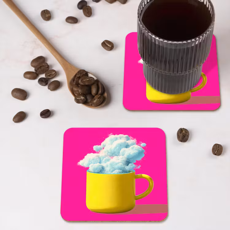 Mok - Wolken - Roze - Minimalitisch onderzetter kurk middel -sfeer2