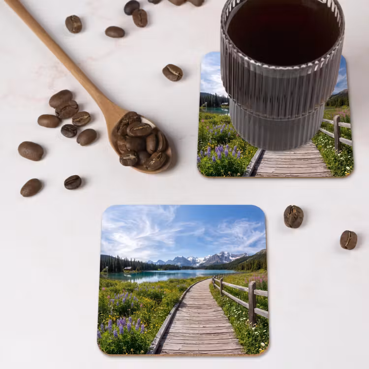 Bergen - Meer - Landschap - Blauw onderzetter kurk middel -sfeer2