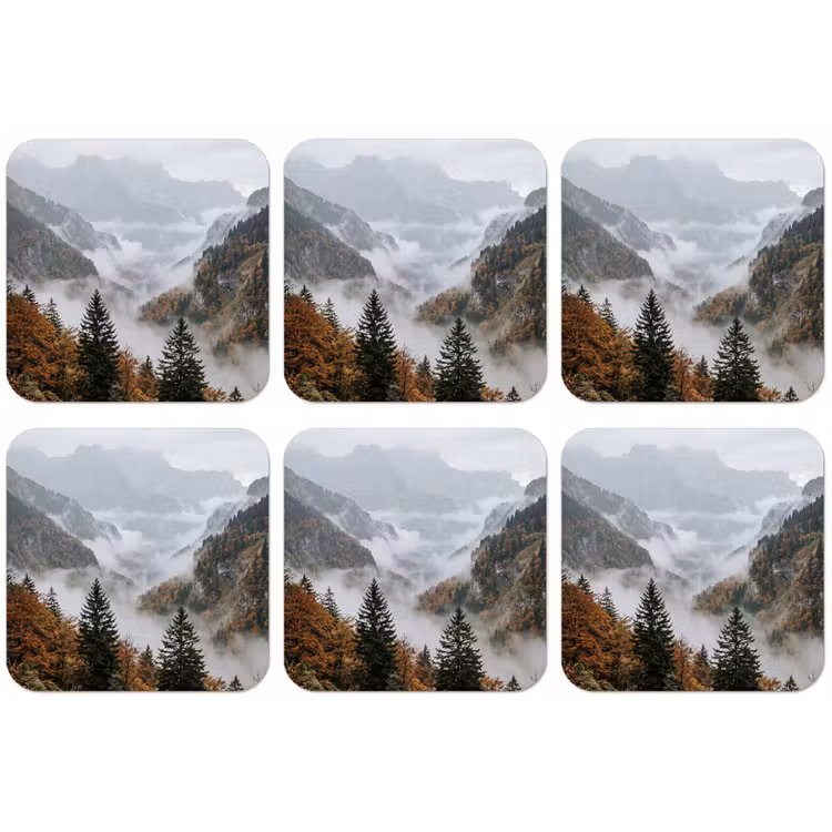 Bergen - Vallei - Mist - Herfst - Natuur onderzetter kurk middel -zkaufland3dotto