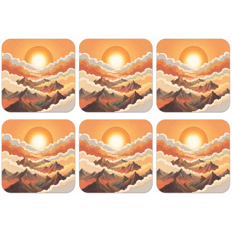 Bergen - Wolken - Natuur - Zonsopgang - Oranje onderzetter kurk middel -zkaufland3dotto