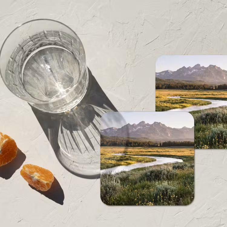 Berglandschap - Rivier - Bos onderzetter kurk middel -sfeer4